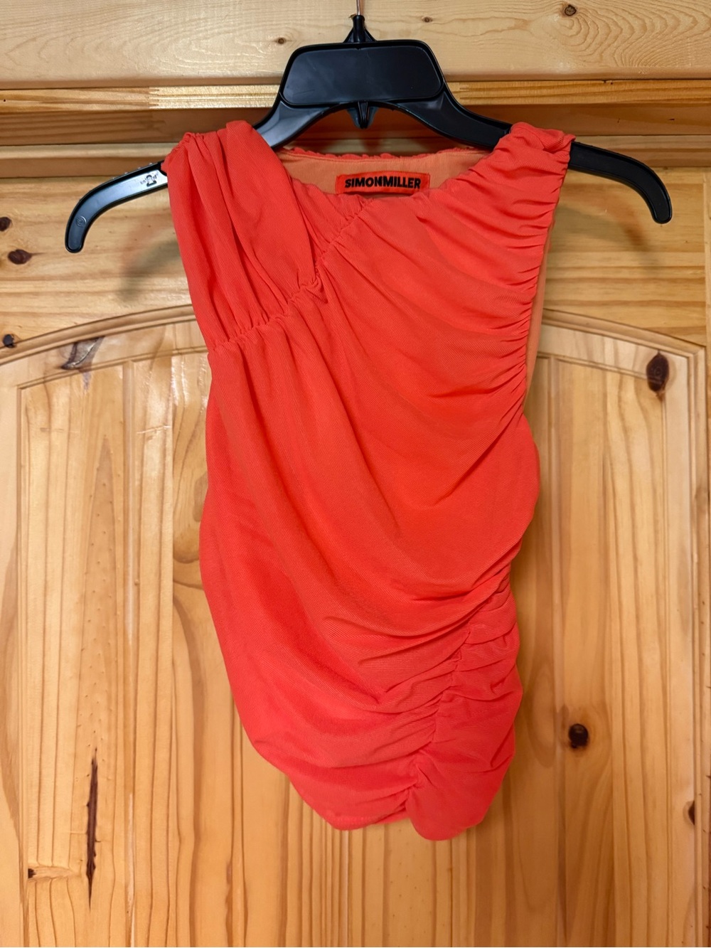 Simon Miller Asymmetric Ruched Top - Coral Orange